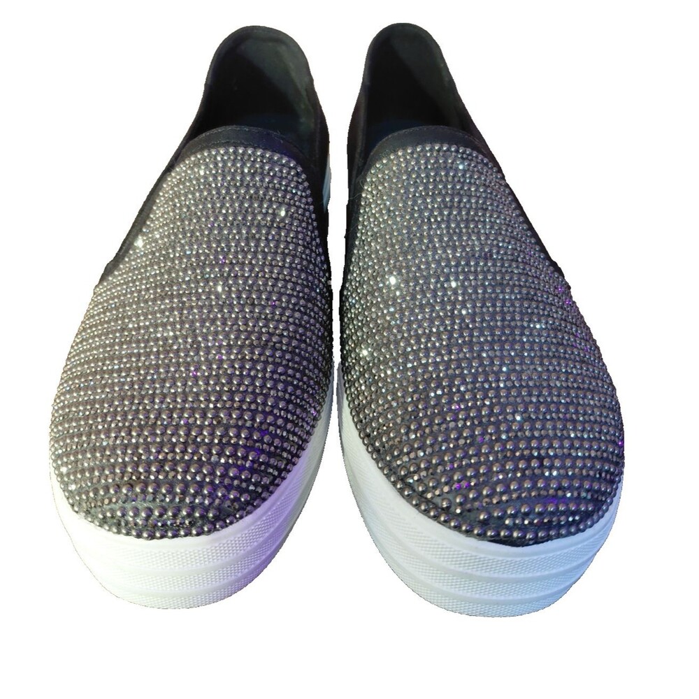 Skechers Street Black /Sliver Rhinestone Slip-On Sneakers 9.5 EUC